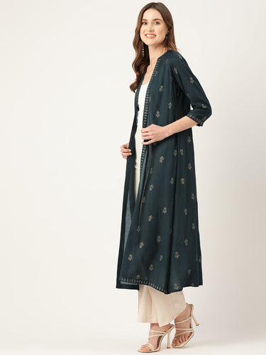 Floral Ethnic Motif Printed Open Front Longline Shrug - RueCollections